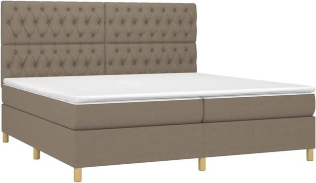 vidaXL Boxspringbett mit Matratze und LED-Unterbettbeleuchtung in Taupe, Hybrid-Bett mit USB-Ladeport und Taschenfederkern, B/T/H: 200 x 200 x 128 cm - Bild 1