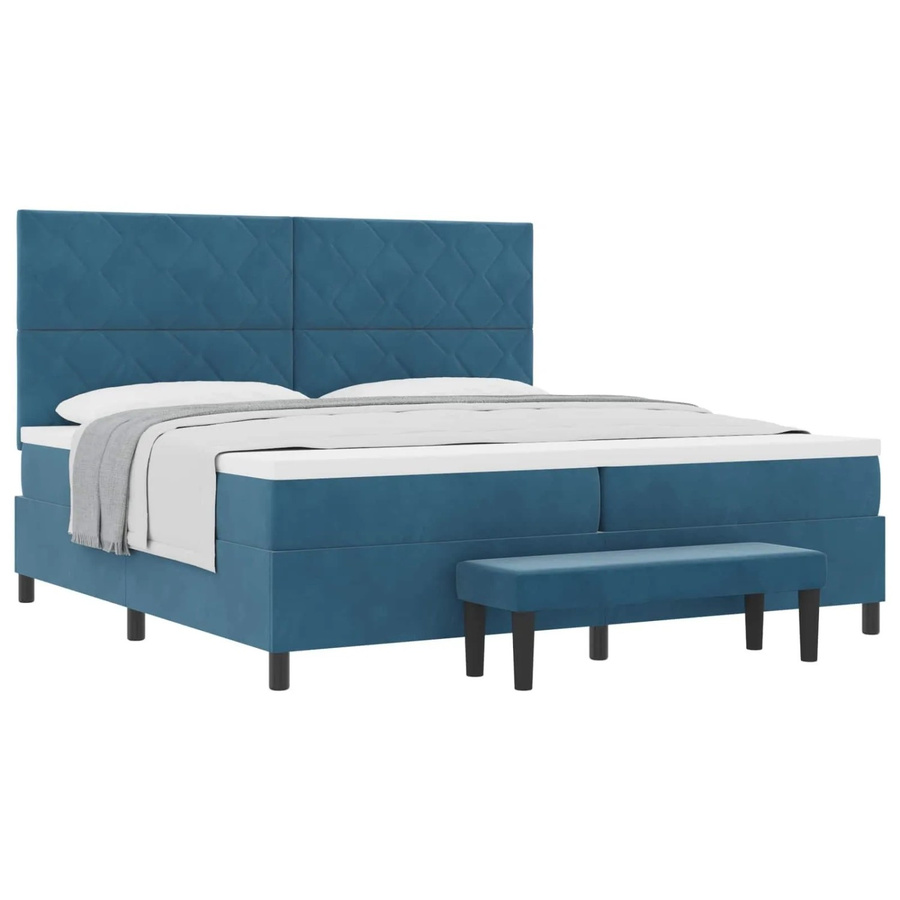 vidaXL Boxspringbett mit Matratze aus Samt in Dunkelblau, B/T: 200 x 200 cm - Bild 2