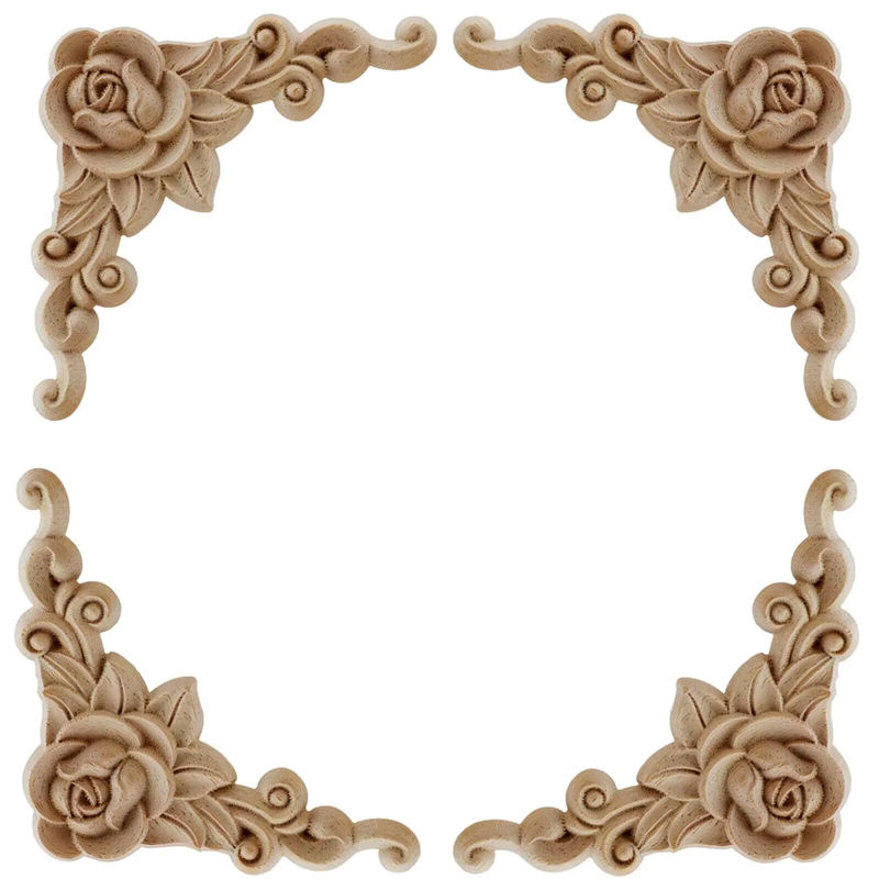 4 Stück florale Eck-Applikationen aus Holz und Kunstharz in Beige für Möbel und Rahmen - Bild 5