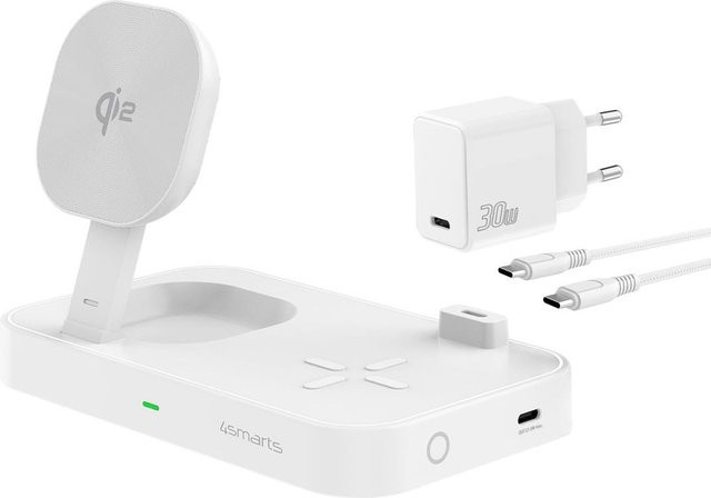 4smarts Qi2 Universal Kabelloses Schnellladegerät Weiß mit USB-C Anschluss - Bild 1