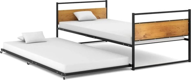 vidaXL Ausziehbett in Schwarz aus Metall und MDF, B/T/H: 90 x 200 cm - Bild 1