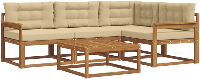 vidaXL Outdoor-Sofagarnitur 5-teilig aus Akazienholz in Natur mit beigefarbenen Kissen - Bild 1