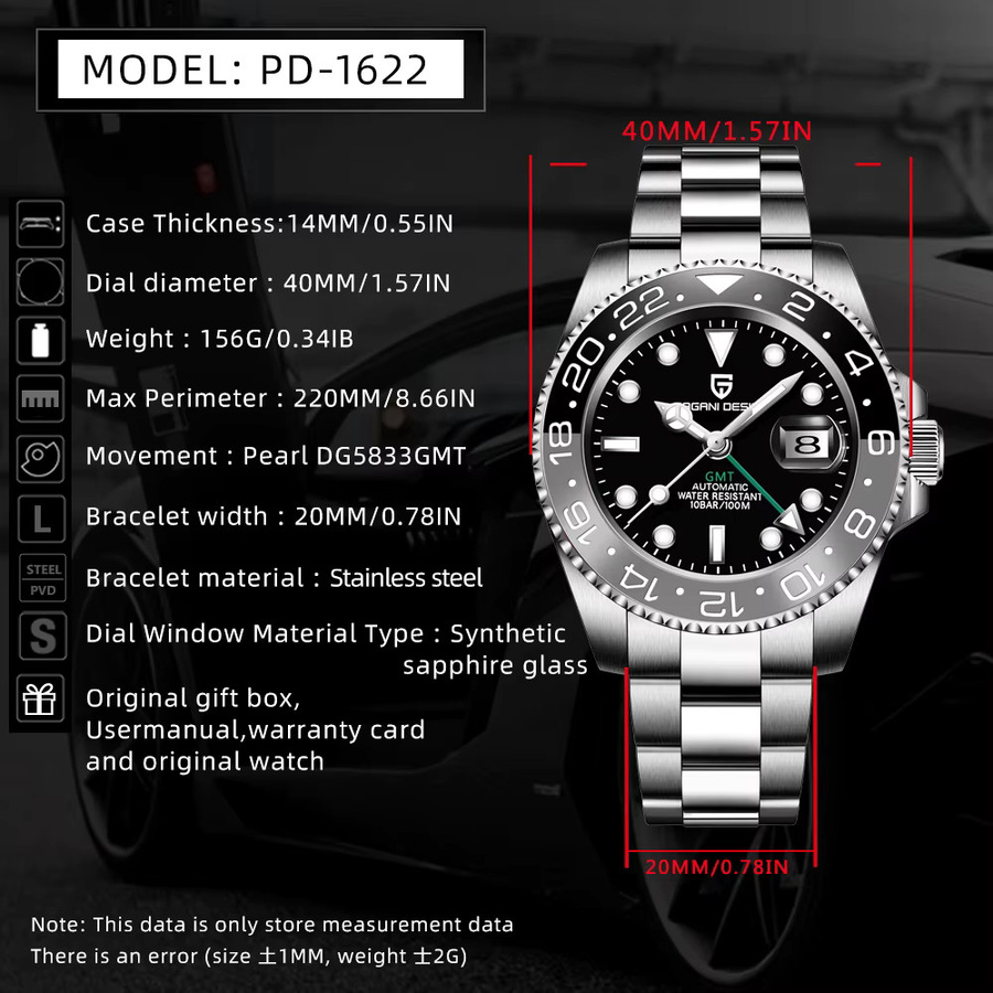 PAGANI DESIGN Armbanduhr GMT, Automatik, Edelstahl, Saphirglas, 40 mm, Herren - Bild 2