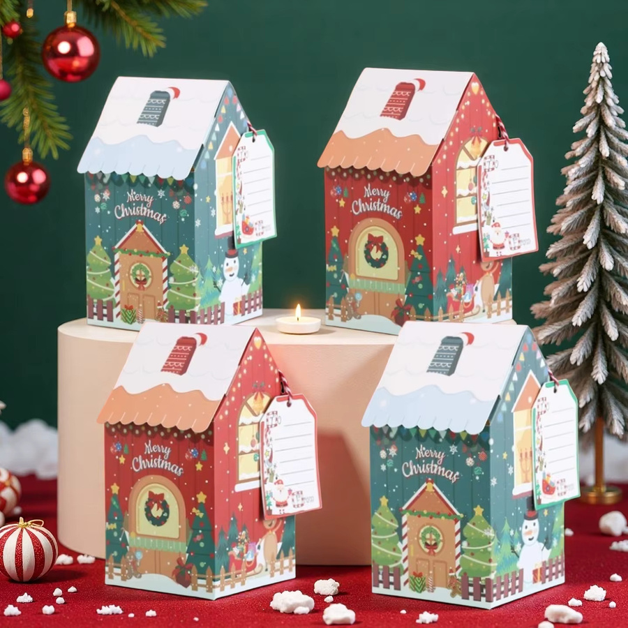 Weihnachtliche Geschenkverpackungen aus Papier in Form von Schneemännern und Lebkuchenhäusern für Süßigkeiten und Leckereien, Mehrfarbig - Bild 2