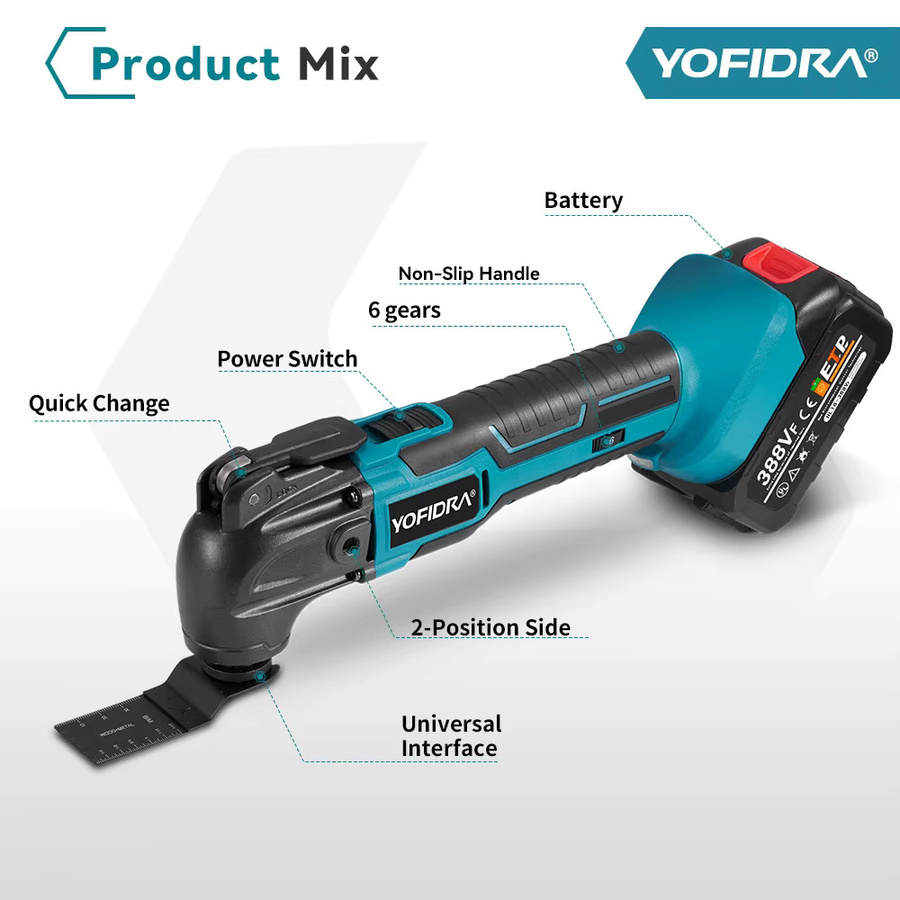 YOFIDRA 6-Gang-Oszillier-Multitool mit 20.000 OPM für Makita 21V Akku zum Holzbearbeiten und Renovieren - Bild 5