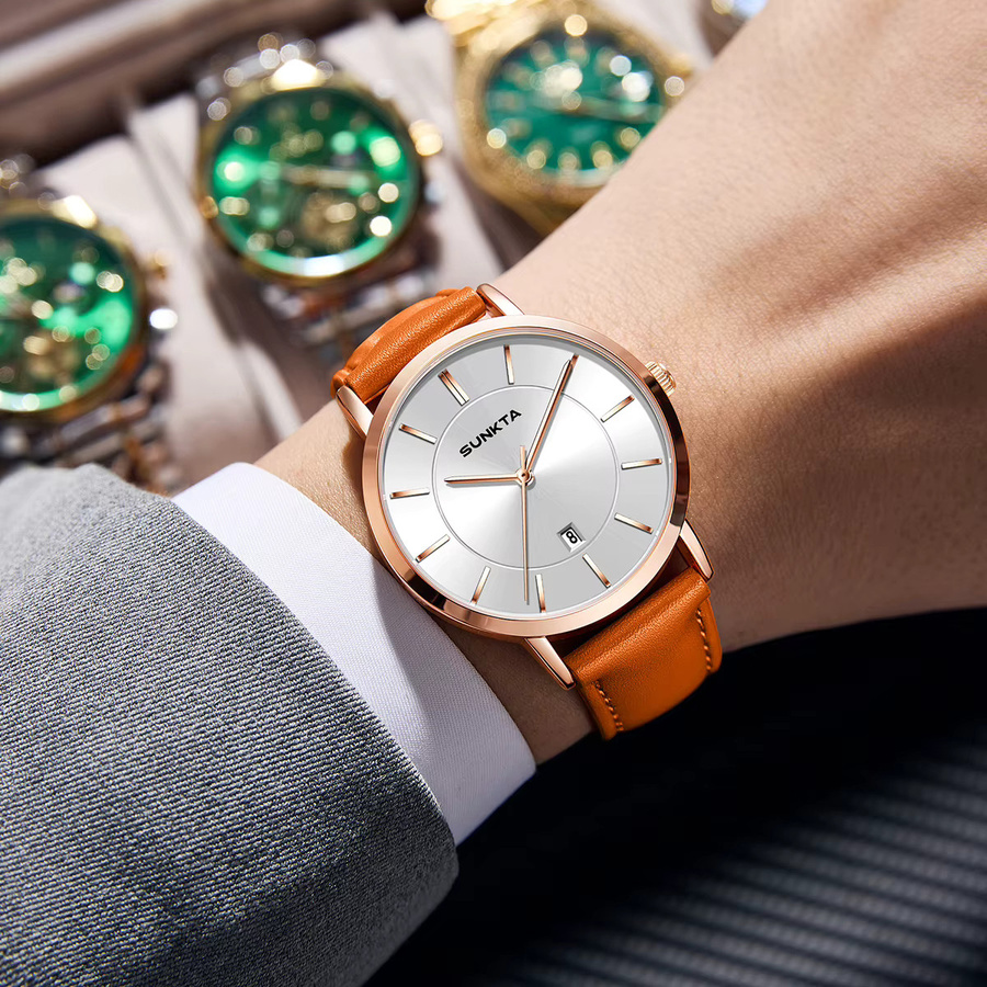 LIGE Armbanduhr Quarz, Leder, Roségold, Herren - Bild 5