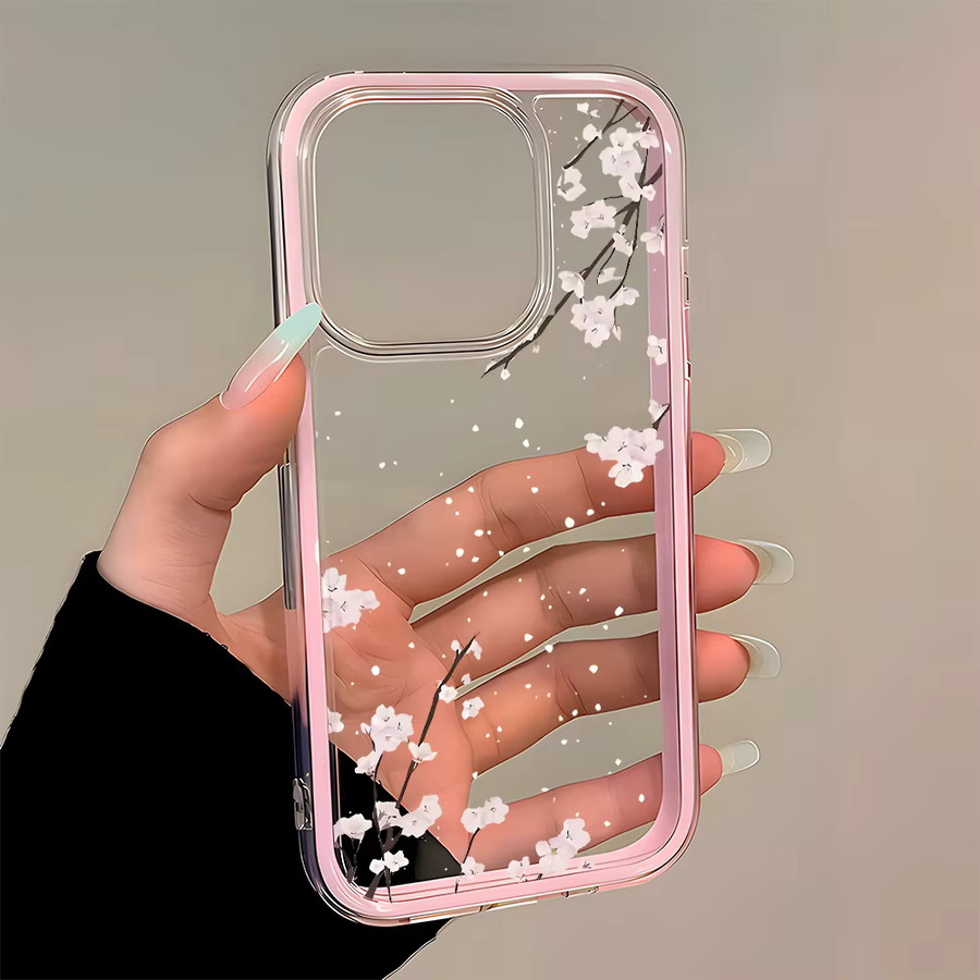 Transparente Silikon Handyhülle mit Kirschblütenmuster für iPhone 11 bis iPhone 17 Pro Max Plus Air in Candy Color - Bild 3
