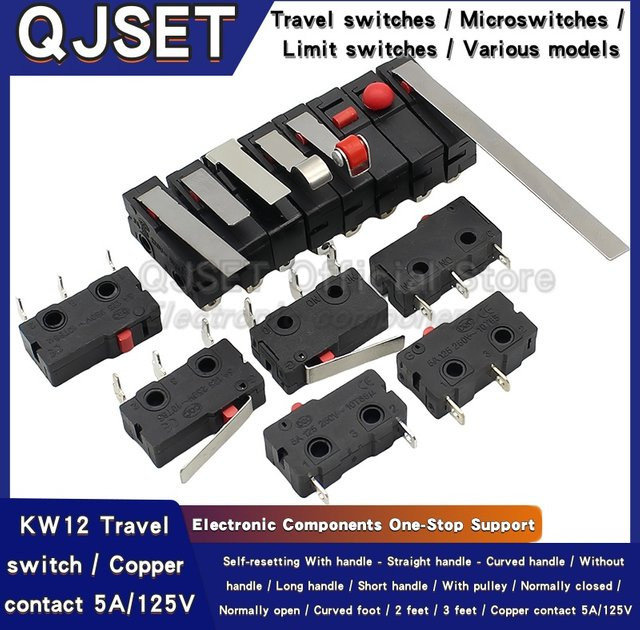 5 Stück KW12 Reise-Endschalter Mikroschalter Set mit Griff, 5A 125V/250V, KW11-3Z-2, KW12-N 2Pin/3Pin, KW12-A 1NO/1NC - Bild 1