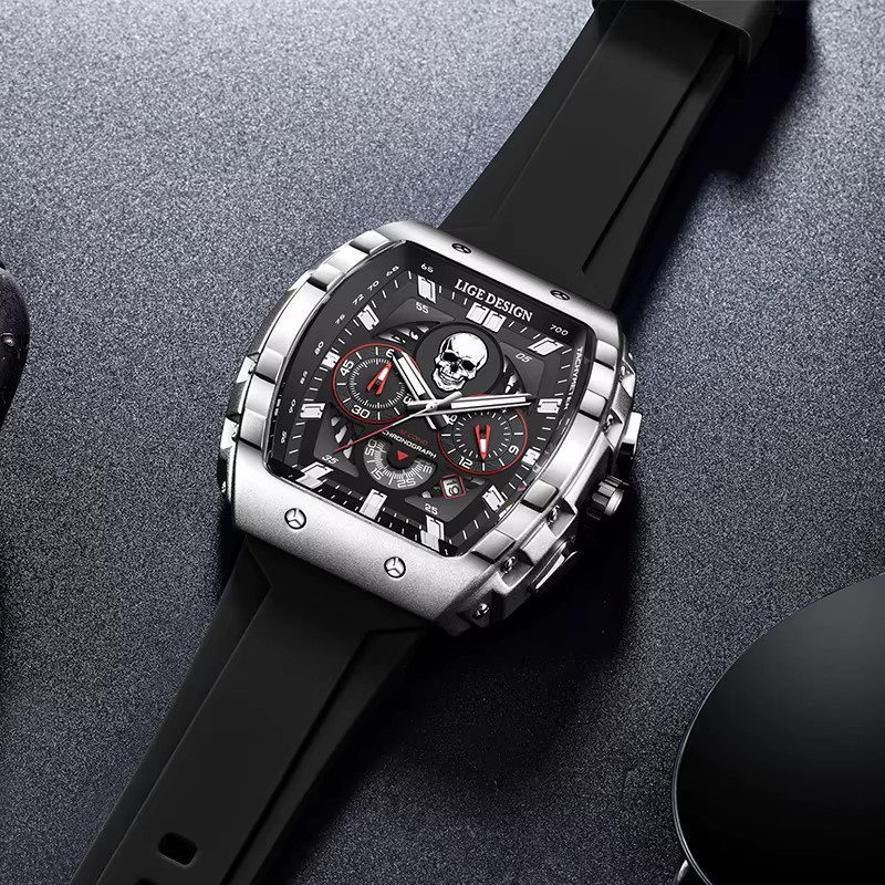LIGE Armbanduhr Chronograph, Quarz, Edelstahl, Schwarz, Herren - Bild 5