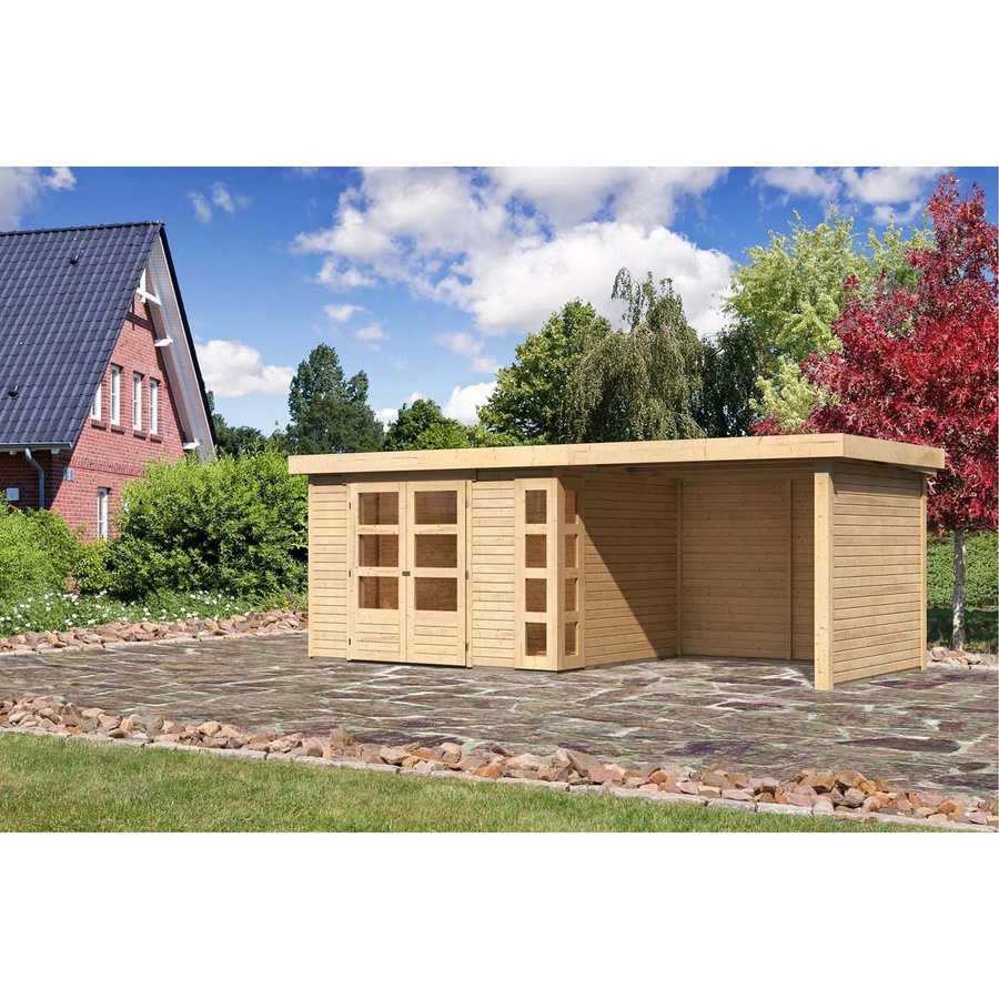 Karibu Holz-Gartenhaus Sölve Natur Flachdach Unbehandelt B/T/H: 298 x 242 x 210 cm - Bild 2