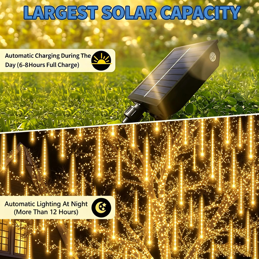 IEEYEEY Solar-LED-Meteorschauer-Lichterkette als Eiszapfen-Dekoration für Außenbereich, Garten und Weihnachtsbaum - Bild 3