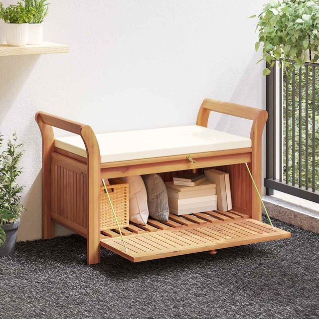 vidaXL Garten-Truhenbank aus Akazien-Massivholz mit Kissen in Braun, B: 126 cm, T: 60 cm, H: 50 cm - Bild 2