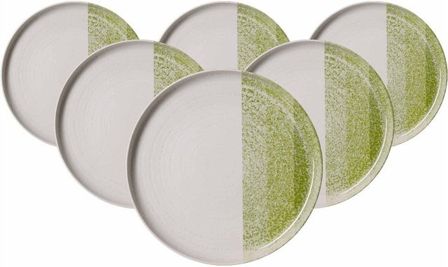 Ritzenhoff & Breker Speiseteller Trio grün gestreift aus Steinzeug, 6er Set, Durchmesser: 25 cm - Bild 1