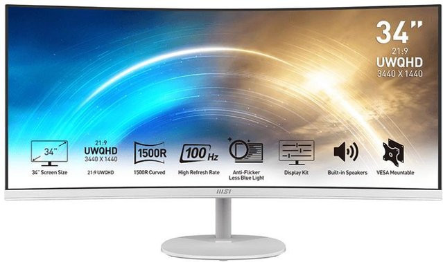 MSI PRO MP341CQWDE Curved Monitor, 34 Zoll, UWQHD, VA-Panel, 100 Hz, 1 ms, Schwarz - Bild 1