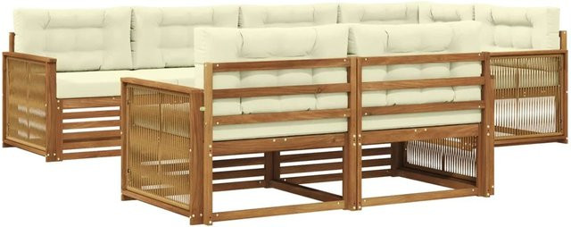 vidaXL Outdoor-Sofagarnitur aus Akazienholz in L-Form mit 7 Kissen in Beige und Natur - Bild 1