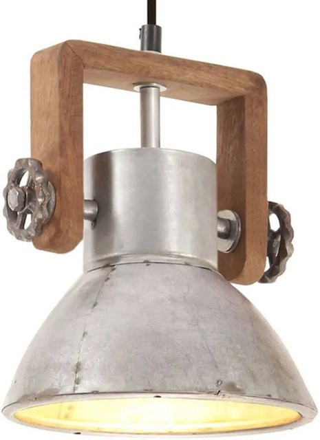 vidaXL Hängelampe im Industriestil aus Eisen und Mangoholz, rund, Silber und Braun, E27, Durchmesser: 19 cm - Bild 1