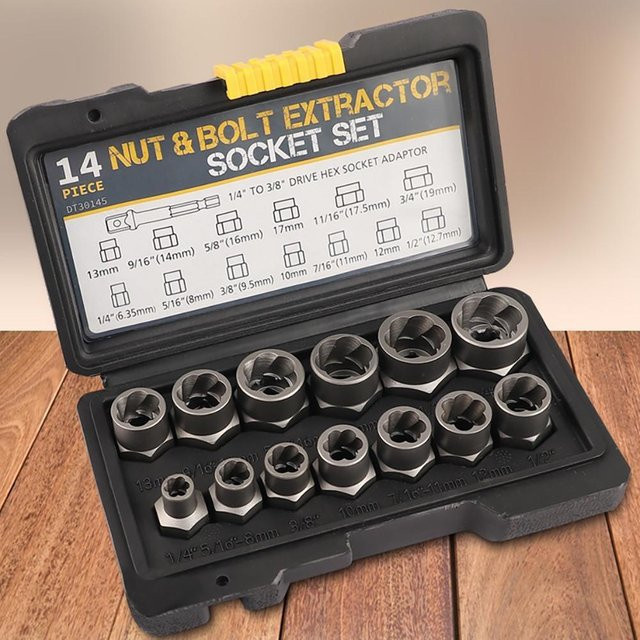 YJSTY 14-teiliges Mutternausdreher-Set aus Chrom-Vanadium in Schwarz zur Entfernung beschädigter Schrauben und Muttern mit 1/4 Zoll Anschluss - Bild 1