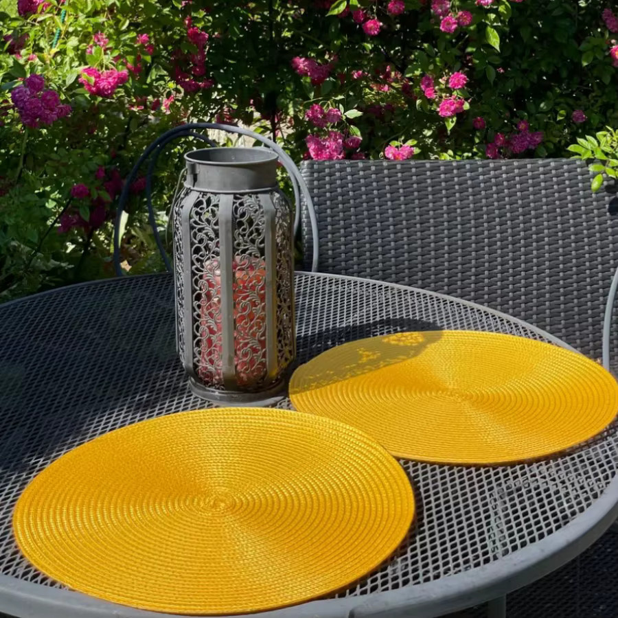 Runde geflochtene Tischsets von inyahome, rutschfeste Untersetzer aus Gewebe in Blau und Gelb, Durchmesser: 38 cm - Bild 3