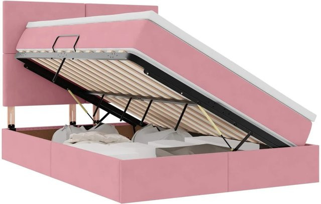 vidaXL Bett mit Stauraum und LED in Rosa mit Matratze aus Samt, B/T/H: 140 x 200 x 44 cm - Bild 1
