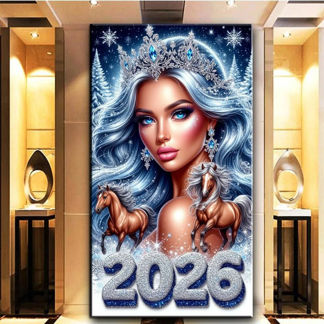 RealShining Diamantmalerei Motiv Prinzessin mit Pferd als rundes Mosaik-Bild in Mehrfarbig - Bild 1