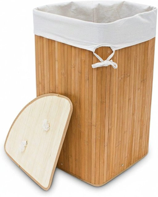 Relaxdays Eckwäschekorb aus Bambus in Natur mit Deckel, faltbar, B: 65 cm, T: 49,5 cm, H: 37 cm - Bild 1