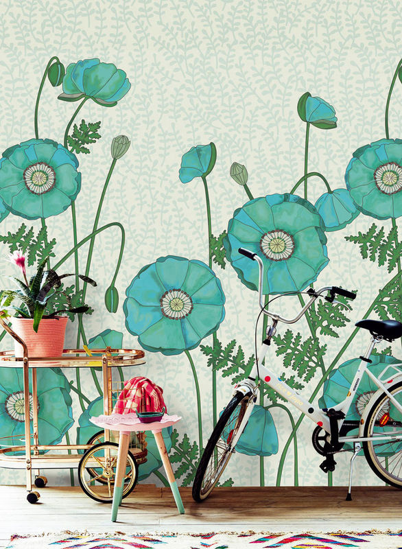 Eijffinger Tapete Poppies mit Blumenmuster in Grün/Hellgrün im Aquarell-Stil aus Vlies - Bild 2