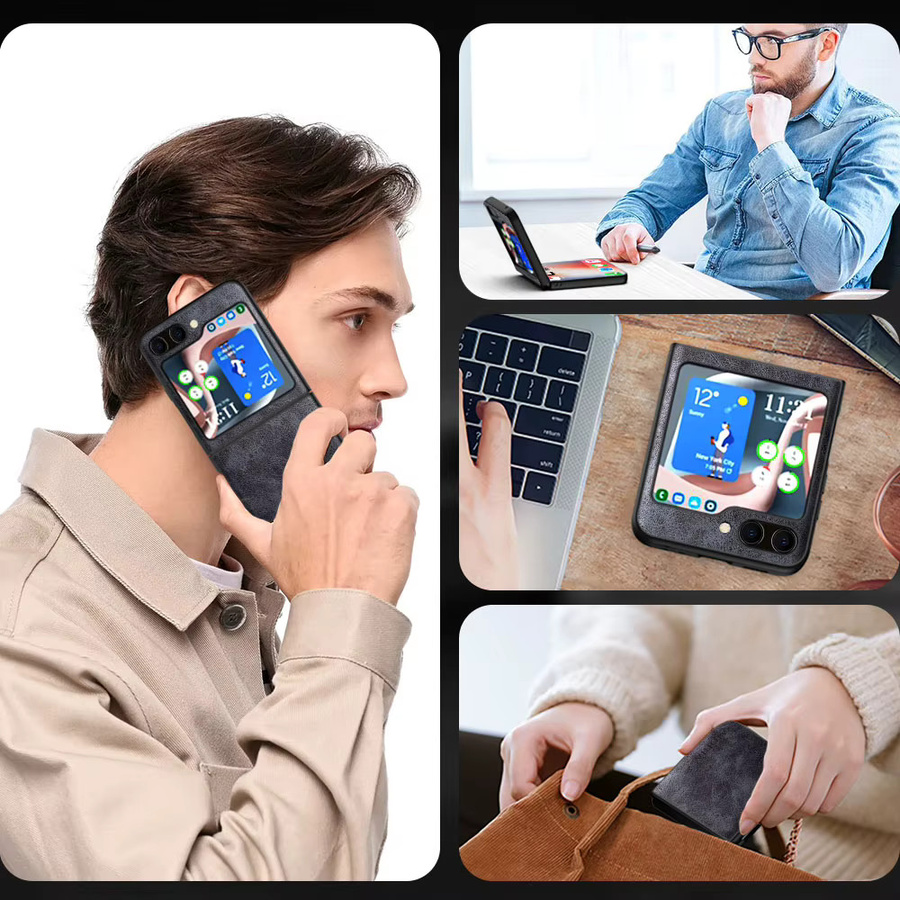 Premium PU-Leder Handyhülle für Samsung Galaxy Z Flip 5, 4 und 3 in Braun - Bild 2