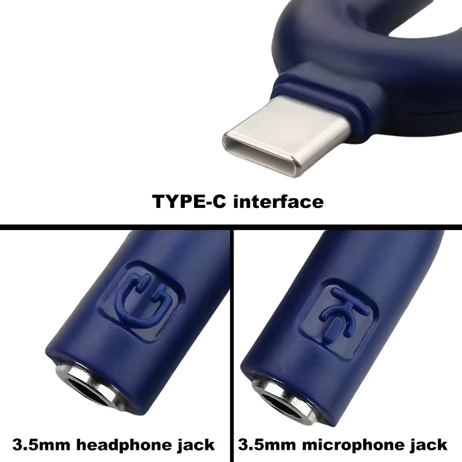 MovingMic USB-C Audio-Splitter-Adapter U-förmig 1 auf 2 für Kopfhörer und Mikrofon in Schwarz - Bild 2
