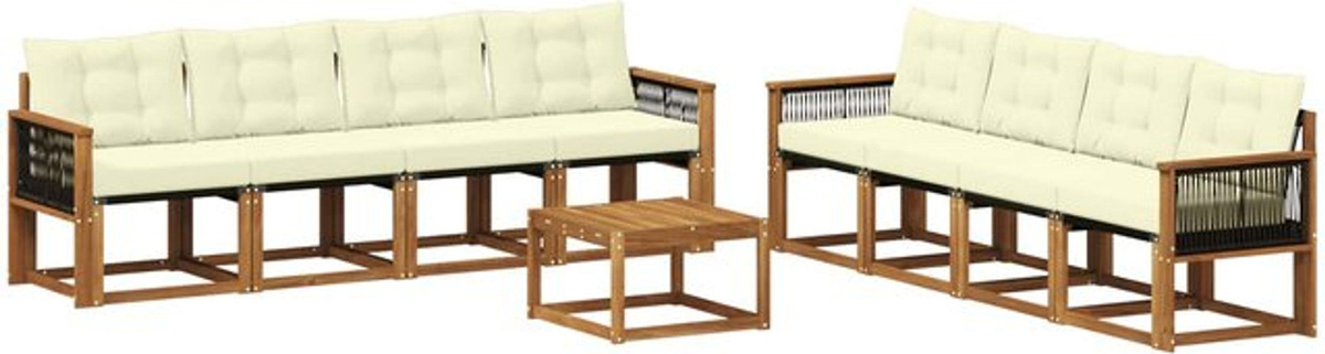 vidaXL Outdoor-Sofagarnitur aus Akazie mit 9-teiligem Set und Kissen in Natur und Beige - Bild 1