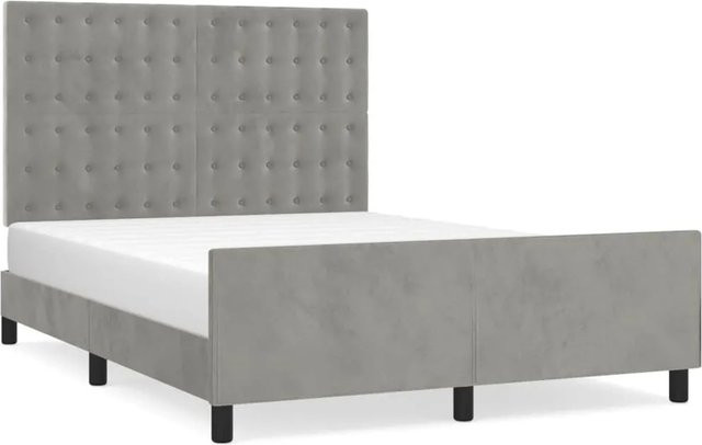 vidaXL Bettgestell mit Kopfteil in Hellgrau aus Samt und Holz B/T/H: 140 x 193 x 128 cm - Bild 1