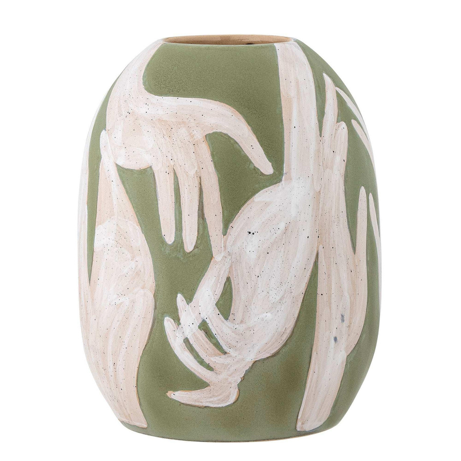 Bloomingville Keramikvase Adalena in Grün mit Handmotiven, Höhe: 30,5 cm - Bild 1