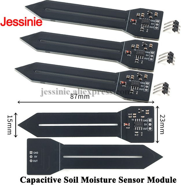 Jessinie Kapazitiver Bodenfeuchtesensor-Modul für Arduino zur Feuchtigkeitserkennung in der Gartenbewässerung, Schwarz - Bild 1