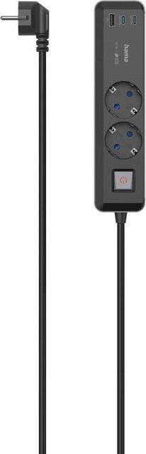 Hama Steckdosenleiste 2-fach mit USB-C/A 65W PD und Schalter, Schwarz/Grau - Bild 1