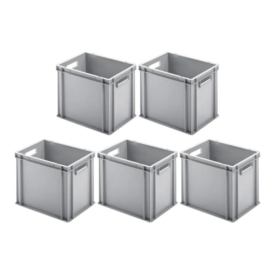 PROREGAL SparSet 5x Eurobehälter mit offenem Griff in Grau, H x B x T: 32 x 30 x 40 cm, 29 Liter Transportboxen - Bild 2