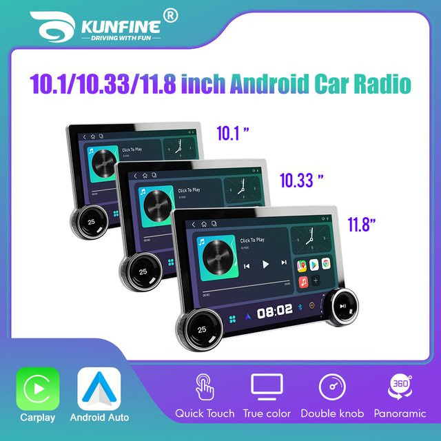 KUNFINE Diamant 2K Android Autoradio mit 10,1 Zoll Bildschirm, 2Din Multimedia Player mit CarPlay, Android Auto und GPS, Schwarz - Bild 1