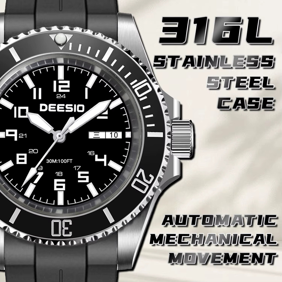 Deesio Armbanduhr Automatik, Edelstahl, 41 mm, Herren, Schwarz - Bild 2