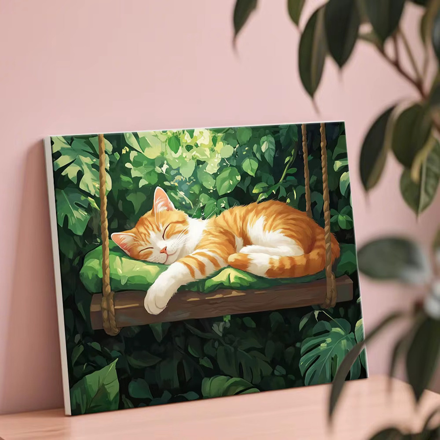 HUACAN Malen nach Zahlen Set mit Katzen-Motiv auf Leinwand, Mehrfarbiges Tier-Malset für kreative Hobby-Projekte und Weihnachtsgeschenke - Bild 2