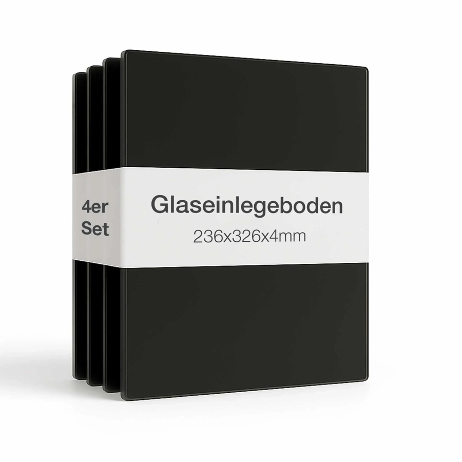 K-Möbel Glasboden-Erweiterungsset für 1-türige Standvitrine, 4er Set aus ESG-Glas in Schwarz, B/T: 32,6 x 23,6 cm inklusive Bodenträger - Bild 2
