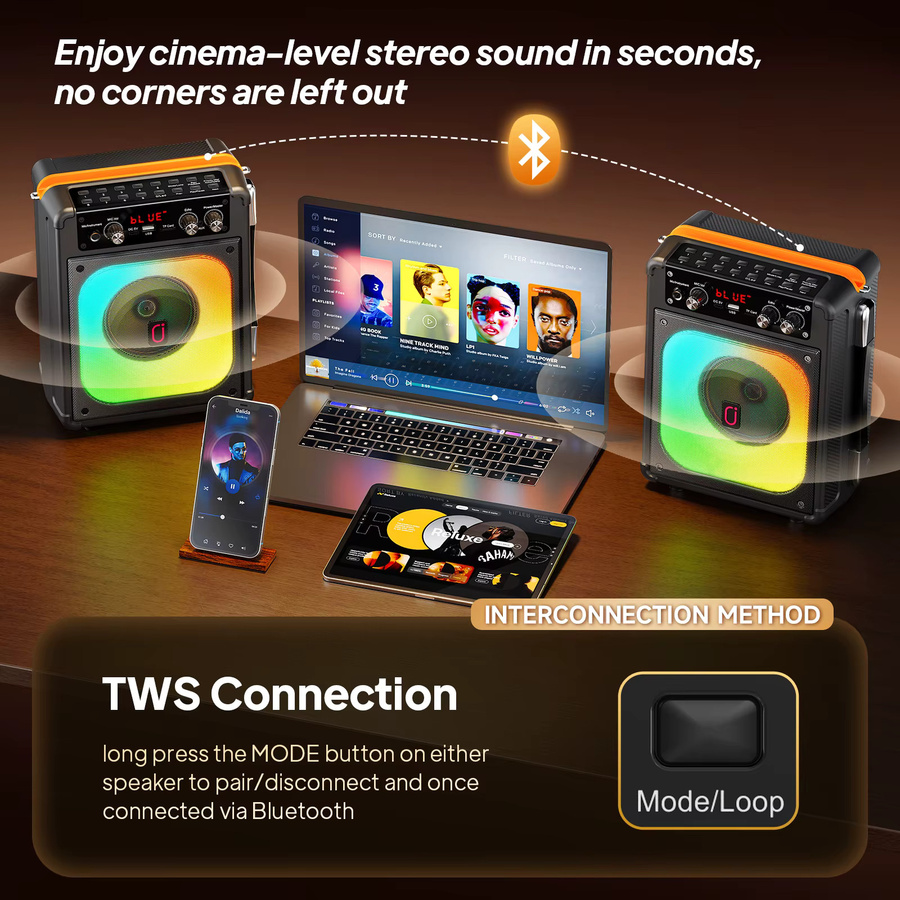 FanFun Tx06 Karaoke Bluetooth-Lautsprecher mit Mikrofon und Rhythmuslicht in Schwarz - Bild 5