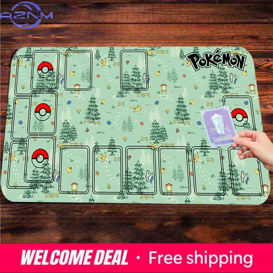 Potdemiel Spielmatte mit grünem Wald-Pokémon-Muster, rutschfeste Schreibtischunterlage für TCG und Mauspad - Bild 2