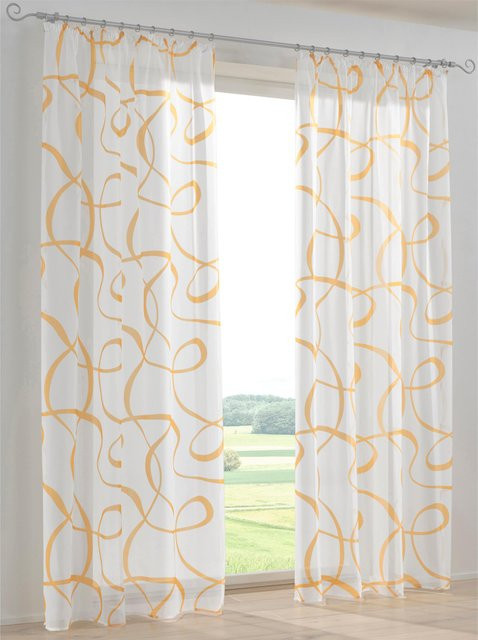 Dekostore Heine Home Semi-transparenter Voile Stoff mit Grafik in Weiß und Gelb, Breite: 140 cm - Bild 1