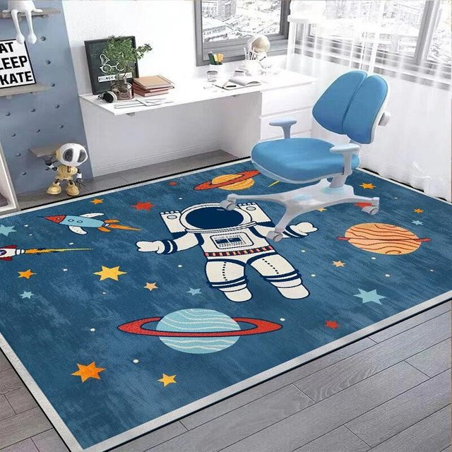 Karpetti Weltraum Astronaut Cartoon Teppich für Kinderzimmer und Wohnzimmer, Blau, B: 200 cm, T: 230 cm, Waschbar und Rutschfest - Bild 1