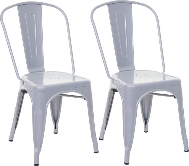 2er-Set MCW Stapelstühle A73 aus Metall im Industriedesign, Farbe: Grau - Bild 1