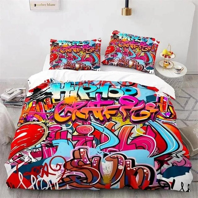 Binchi Fitness Bettwäsche Set Graffiti Hip Hop Street Art Design, 3-teilig, Mehrfarbig, B/H: 150 x 200 cm - Bild 1