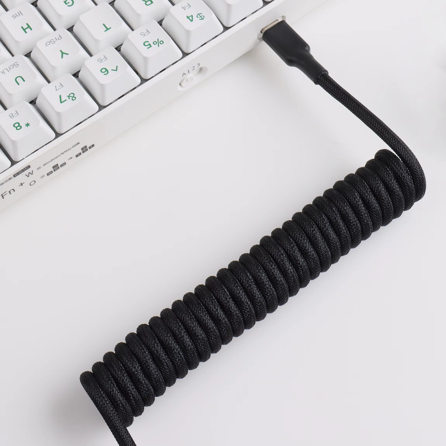 LANO Mechanisches Tastatur-Spiralkabel USB A auf Typ C mit GX16 Aviator-Stecker, doppelt ummantelt, 8k Polling, Farben: Blau und Schwarz - Bild 2