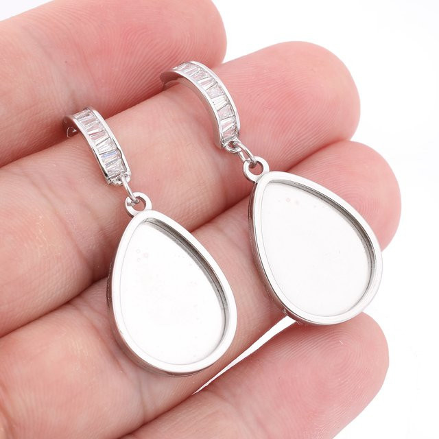 Ohrringrohlinge Edelstahl, Silber, Zirkonia, Unisex - Bild 1