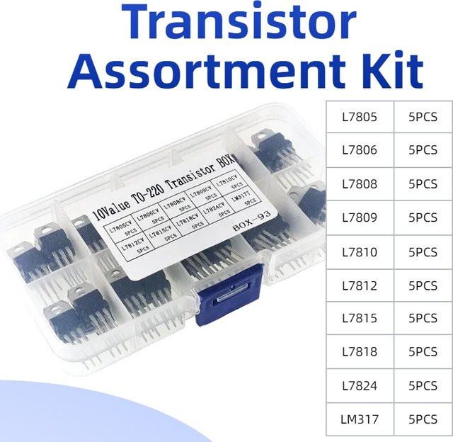 50er Set Spannungsregler Transistor Sortiment Kit mit L7805 L7806 LM317T L7808 L7809 L7810 L7812 L7815 L7818 L7824 in einer Box - Bild 1