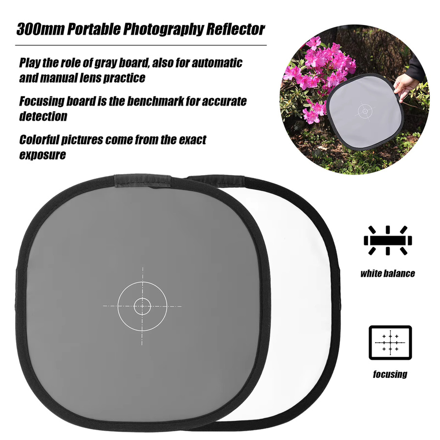 Tragbarer Fotografie Reflektor mit Grau- und Weiß-Balance Karte für den Weißabgleich, Durchmesser: 30 cm - Bild 2