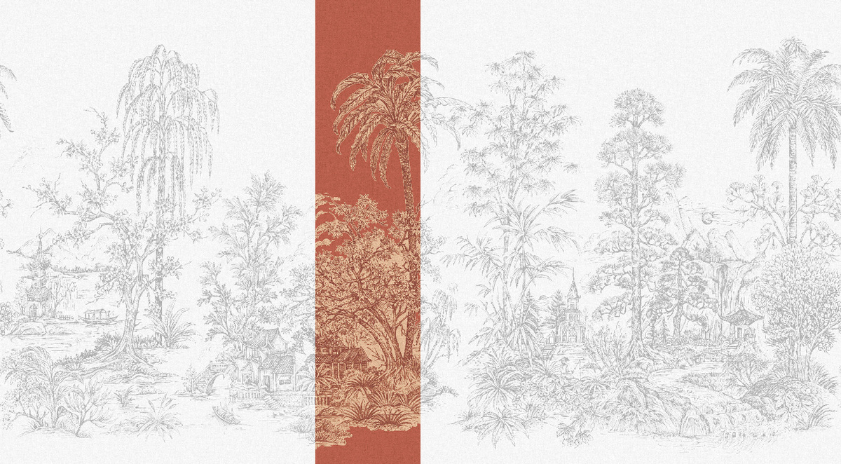 Jannelli & Volpi Mural Mandalay Coral Panel 4 Wandgestaltung in Orange mit floralem und orientalischem Design - Bild 1