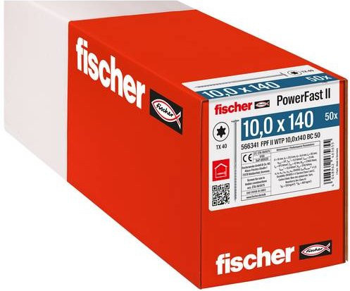 Fischer PowerFast II Tellerschrauben aus Stahl, galvanisch verzinkt, Farbe Silber, Durchmesser: 10 mm, Länge: 140 mm, 50 Stück - Bild 1